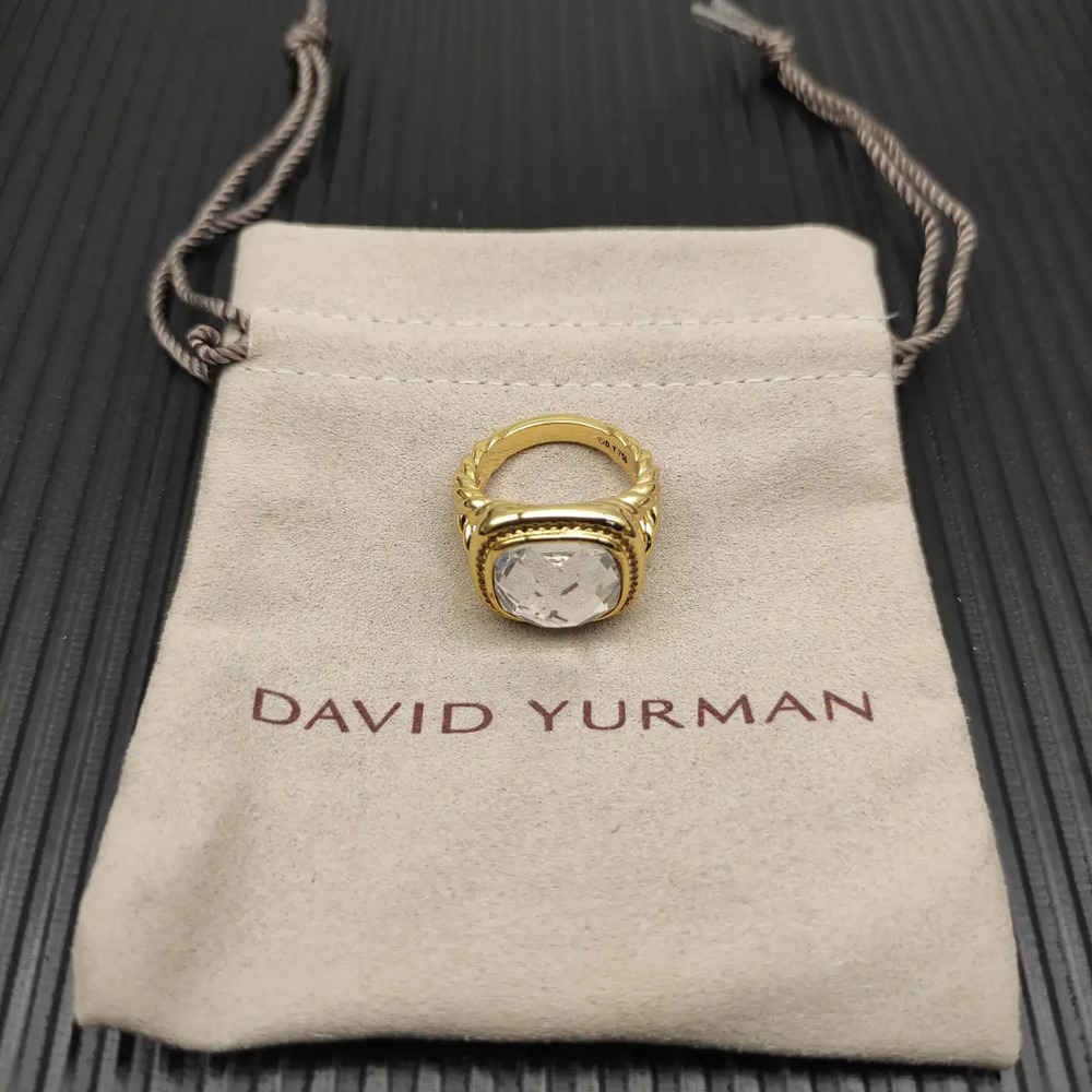 David Yurman Gold Square Diamond Ring with White Diamonds